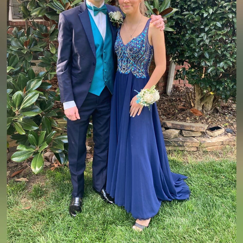 Elegant navy formal evening gown